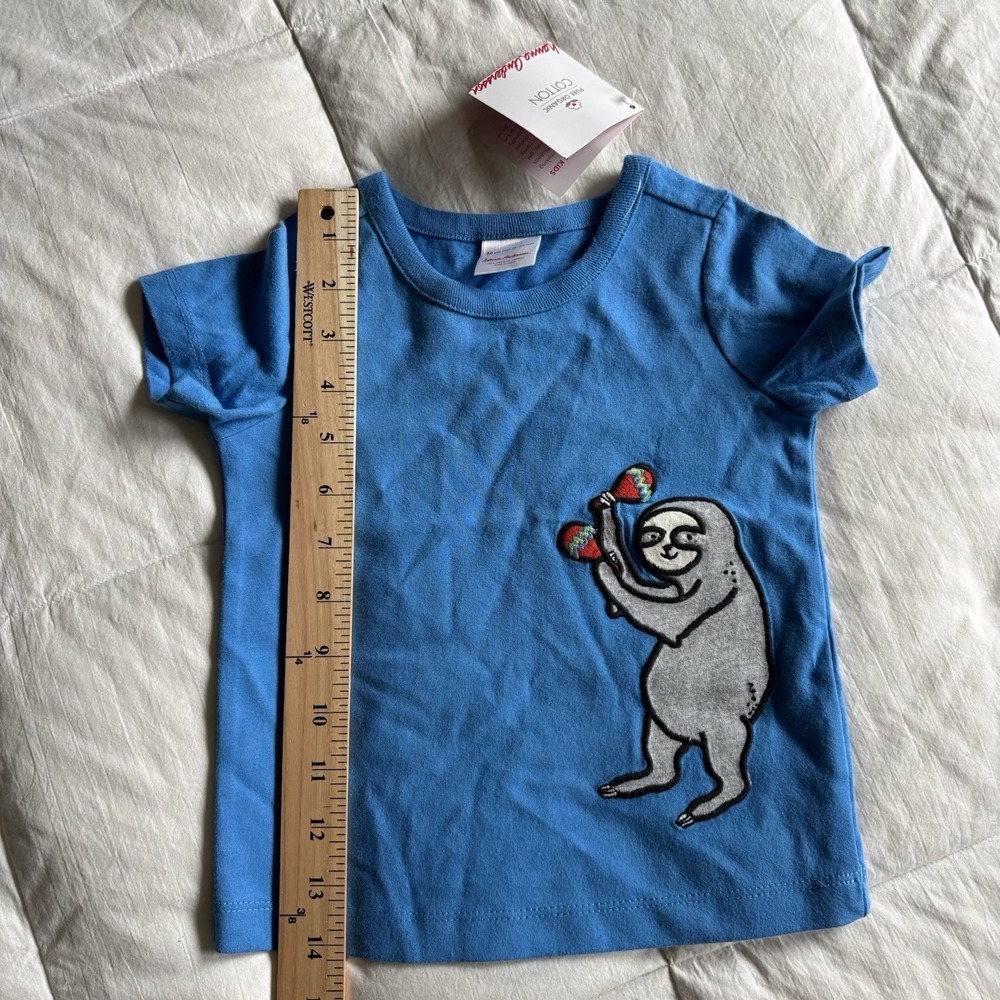 NWT Hanna Andersson Fiesta Sloth Tee Shirt 18-24mo Organic Cotton Blue Unisex - Picture 13 of 13
